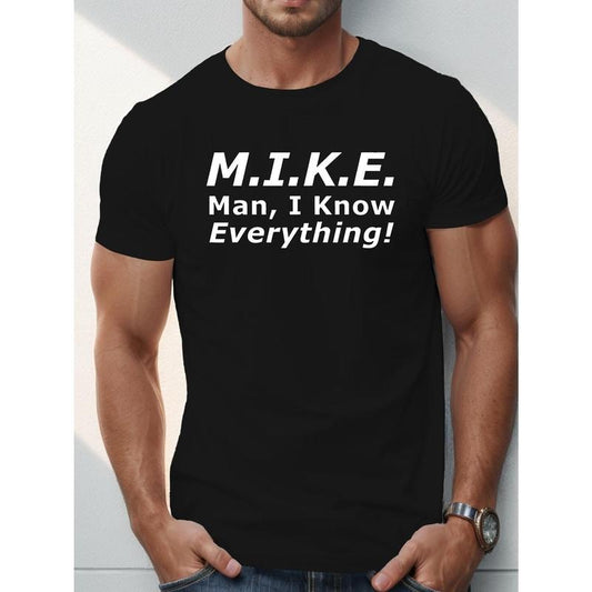 MIKE Men's Casual Short Sleeve T-Shirt - Breathable Polyester, Geometric Print, Round Neck