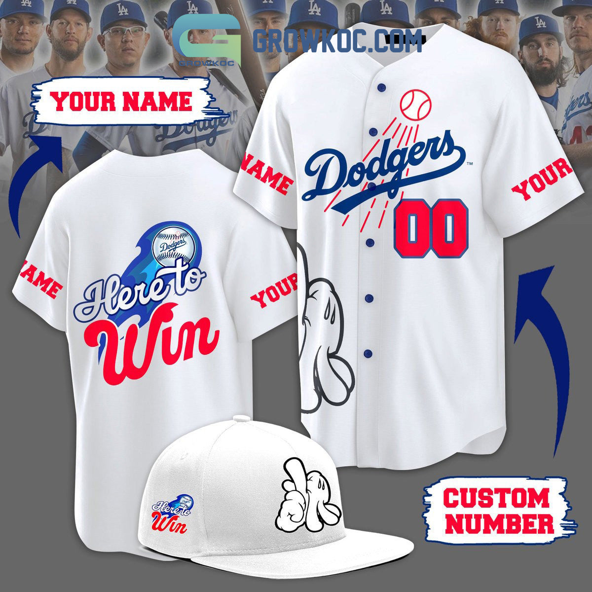 MLB Dodgers Here To Win White Design Personalized Baseball Jersey