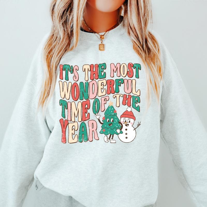 MOST WONDERFUL TIME RETRO CREWNECK (Crewneck Sweatshirt, Unisex Fit, Causal Sweatshirt for Christmas, Christmas Holiday...