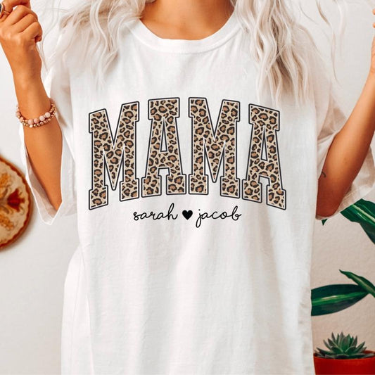 MOTHER'S DAY SHIRT, CUSTOM MAMA SHIRT CHEETAH SHIRT WITH NAMES, LEOPARD MAMA SHIRT, COMFORT COLORS CASUAL COTTON T-SHIRT...