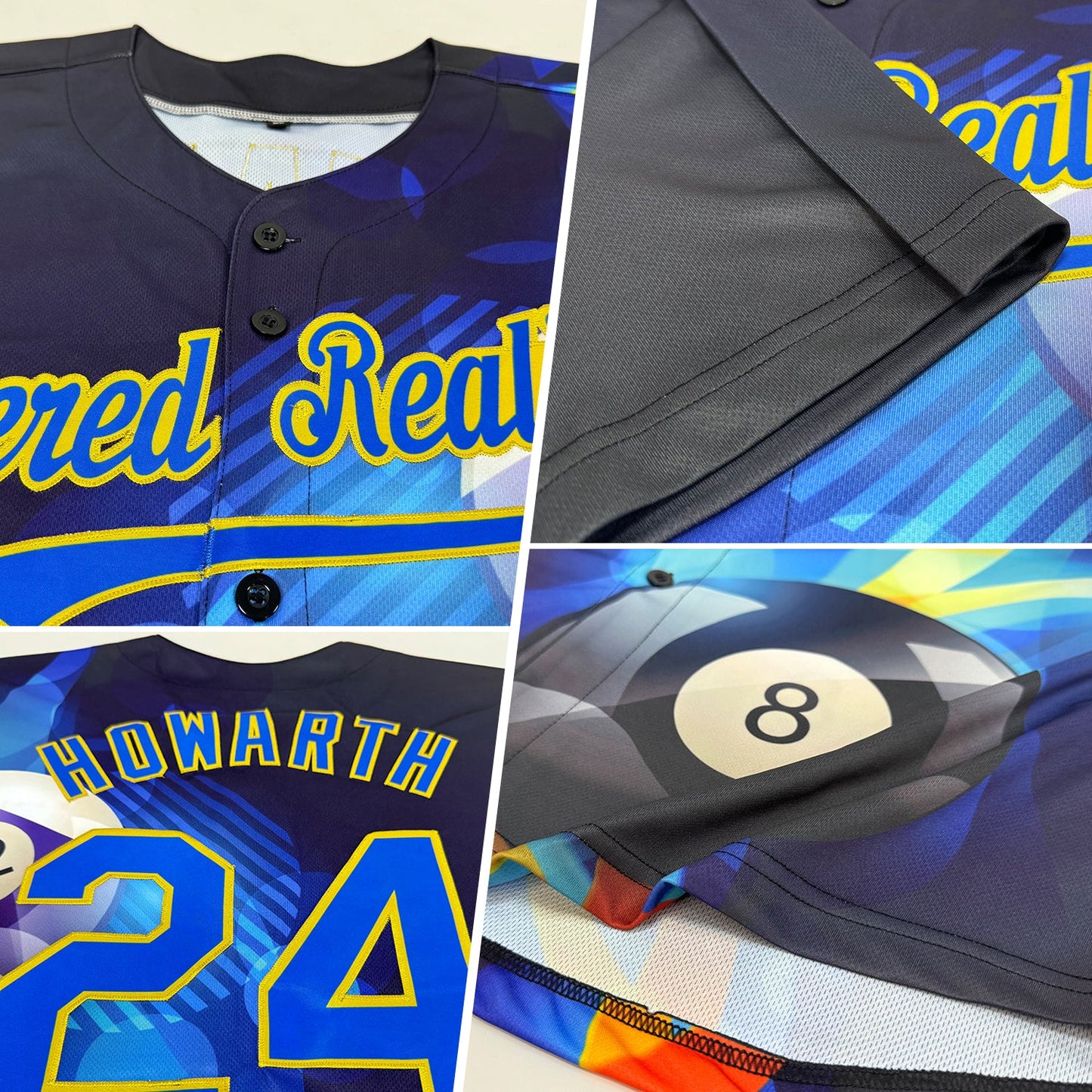 Custom Black Royal-Old Gold 3D Pattern Design Billiards Authentic Baseball Jersey