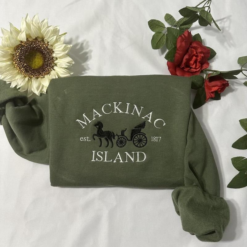 Mackinac Island embroidered sweatshirt; Michigan Island's embroidered crewneck. T-Shirts, Hoodie | WearSparks.com