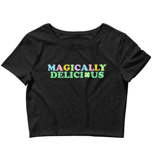 Magically Delicious Baby tee   Cute Clover Fitted Graphic Top  Y2K Baby Tee  Gift For Girlfriend  St Patricks Day Gift...