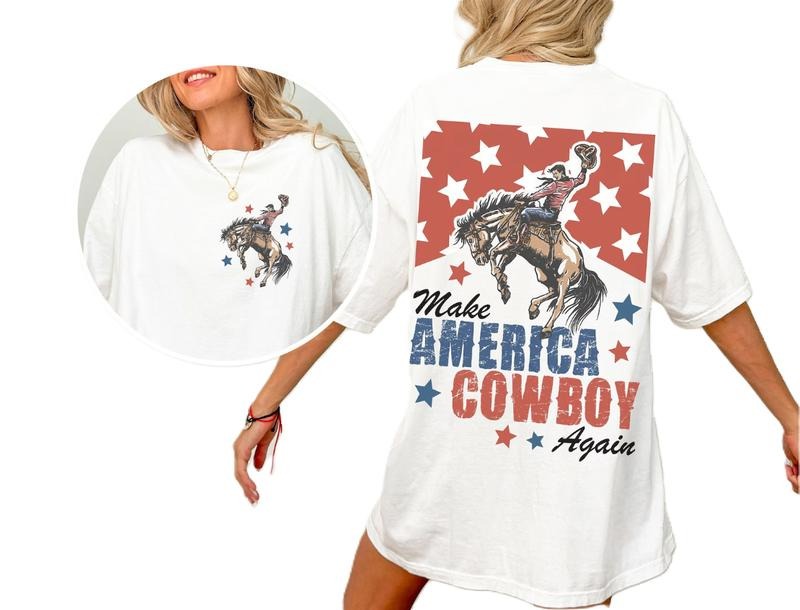 Make America Cowboy Again Shirt, Bucking Bronco, July 4th Tee, America Shirt, Patriotic Shirt, Cowboy Shirt, Western...