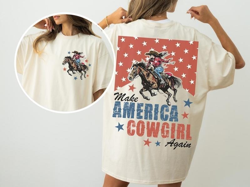 Make America Cowgirl Again Shirt, Bucking Bronco, July 4th Tee, America Shirt, Patriotic Shirt, Cowgirl Shirt, Western 2...