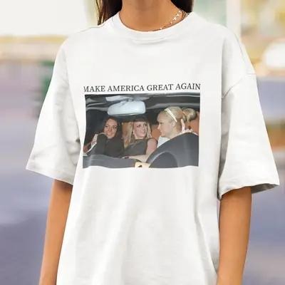 Make America Great Again Paris T-Shirt, Lindsay Britney Car Tee Funny T-Shirt, Hilton Spears Lohan T-Shirt Meme, Dark...