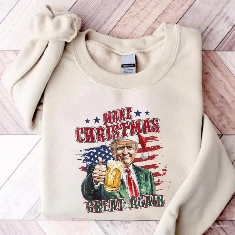 Make Christmas Great Again Trump Beer Sweatshirt, Trum Won SHirt, Christmas Sweatshirt, Trump Christmas Shirt, For Men,...