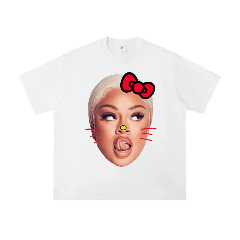 Make a Bold Fashion Statement with Big Face Lattooo Red Kitty Graphic Rap Tee Hoodie, Sweatshirt | WearSparks.com