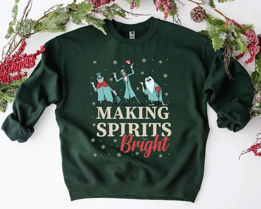 Making Spirits Bright Christmas Sweatshirt, Haunted Mansion Sweatshirt, Hitchhiking Ghosts Tee, Anime Shirt, Anime...