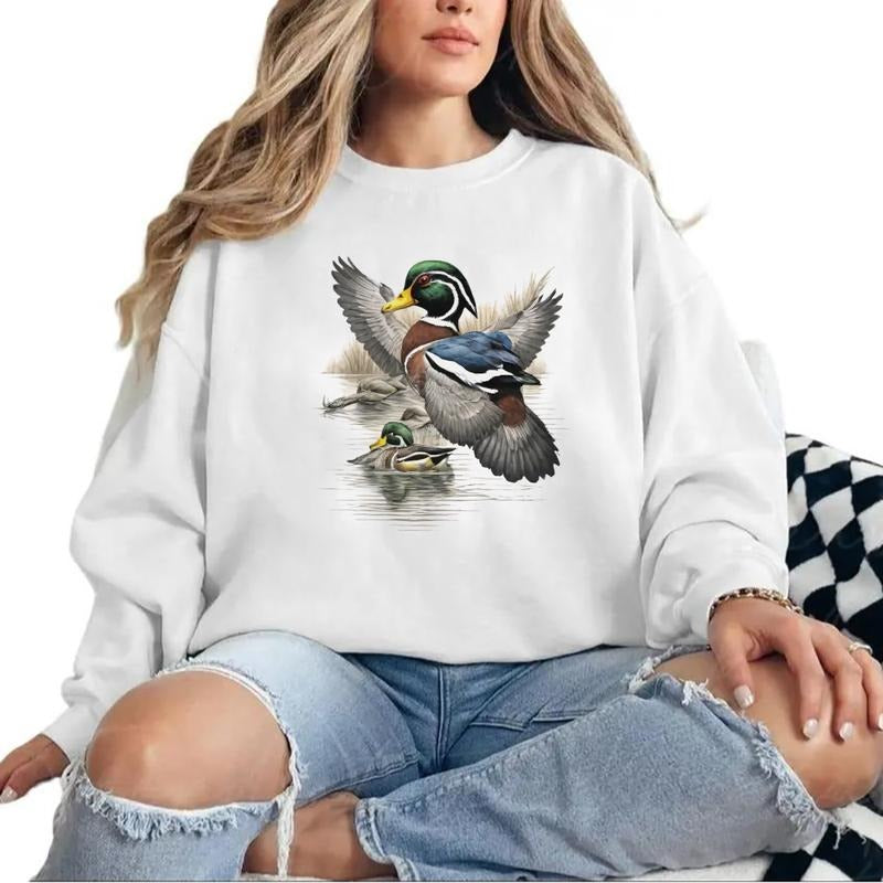 Male Wood Duck And Mallards On Lake Unisex Tshirt Sweatshirt Hoodie, for duck hunters, husbands and Mallard duck lovers...