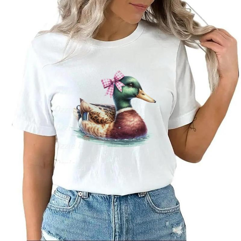 Mallard Duck T-shirt Coquette Bow Hunting Western T-Shirt Sweatshirt Unisex Hoodie Cotton Top | WearSparks.com