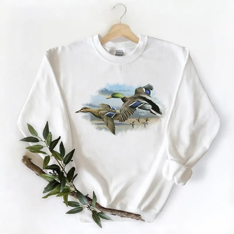 Mallard Duck Two Born To Hunt Retro Duck Hunting T-Shirts Graphic Tee Unisex Sweatshirt , Hunting Season, Cotton Hoodie