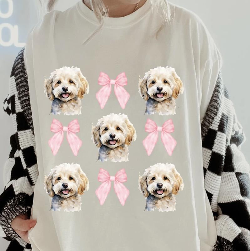 Maltipoo with bows Shirt ~ Unisex Apparel Relaxed Fit Printed In The USA Clothing Womenswear Casual Comfort Cotton Top...