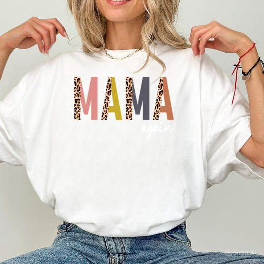 Mama Again Shirt For Mom To be, Mama Again Pregnancy Shirt, Leopard Print Shirt for Expecting Mom, Cute Baby Shower shirt...