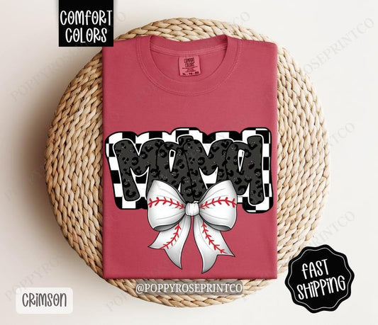 Mama Baseball Bow Comfort Colors T-shirt, Baseball Mom Shirt, Baseball Mama Tee Hoodie, Sweatshirt | WearSparks.com