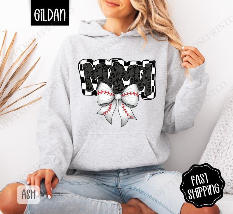 Mama Baseball Bow Hoodie, Baseball Mom Hoodie, Baseball Mama Hoodie T-Shirts, Sweatshirt | WearSparks.com
