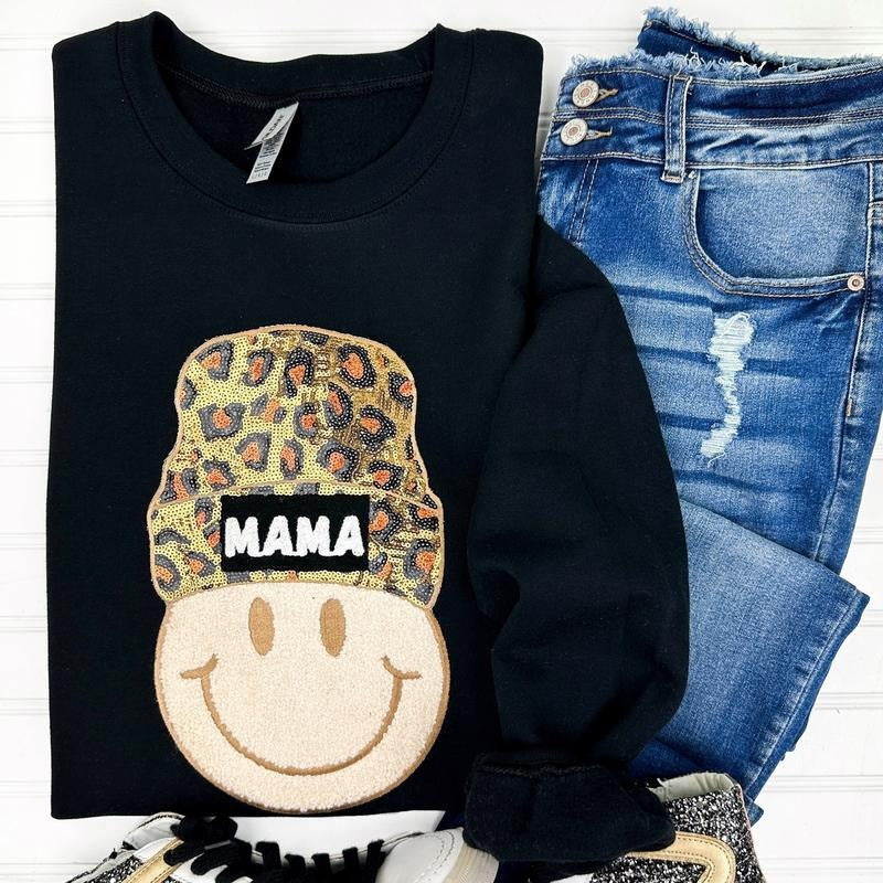 Mama Beanie Patch Sweatshirt -- BLACK T-Shirts, Hoodie | WearSparks.com