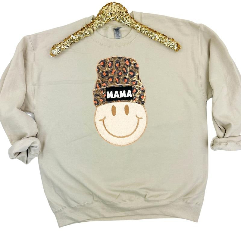 Mama Beanie Patch Sweatshirt -- SAND T-Shirts, Hoodie | WearSparks.com