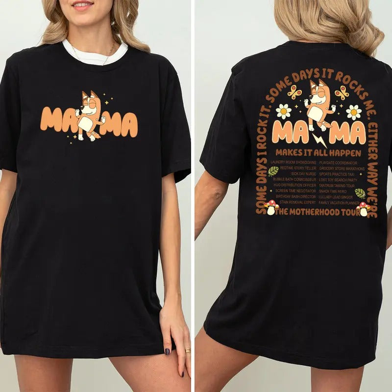 Mama Bluey Rock Style Vintage Unisex 2 Side T-Shirt, Cute Bluey Mom Retro Shirt, Best Mom Ever Tee, For Her, Gift For...