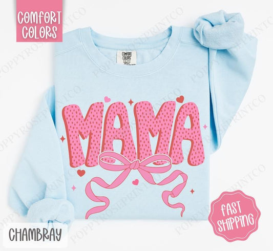 Mama Bow Comfort Colors Sweatshirt, Valentine's Day Women's Crewneck, Valentine Women's Sweater T-Shirts, Hoodie