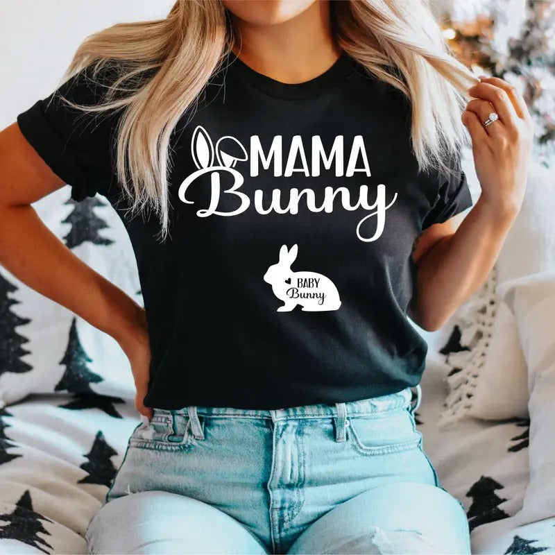 Mama Bunny Easter T-Shirt, Family Bunny Easter Shirt, Pregnancy Easter Gift Tee, Easter Expecting Mama Tee, Gift Shirt...