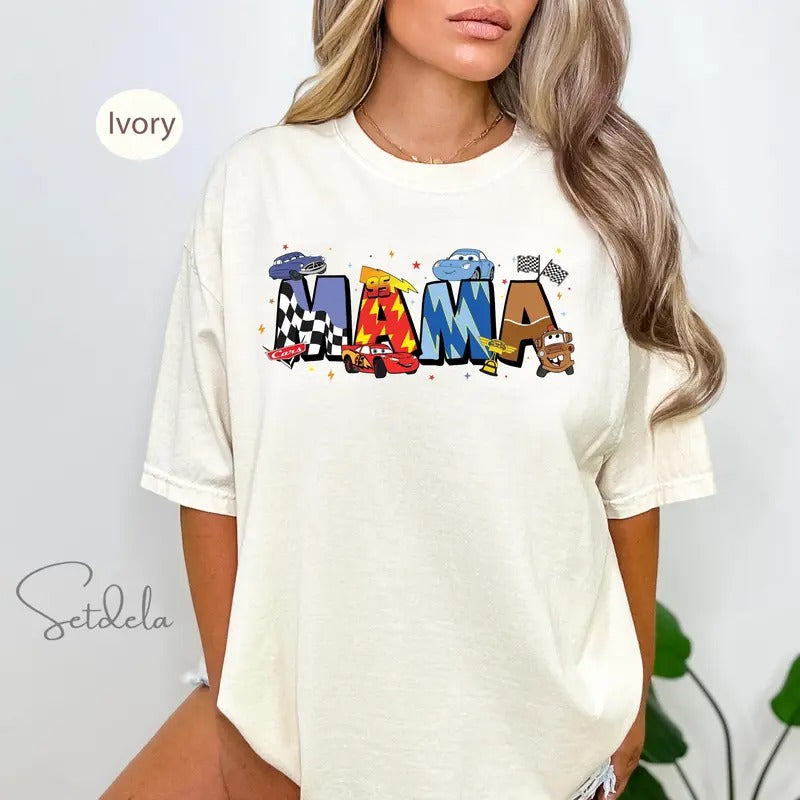 Mama Cartoon Car Movie Shirt, Family Vacation Shirt, Retro Mama Shirt, Gift For Mother's Day Shirt, D.ney Car Shirt...