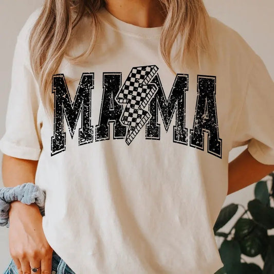Mama Checkered Bolt Distressed t-shirt, Mama T-Shirt, Strong Woman Shirt, gift for mothers Day, Mama tee, Graphic Tee,...