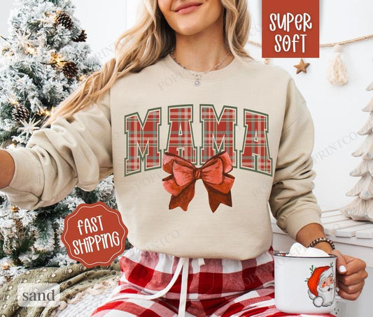 Mama Christmas Sweatshirt, Merry Christmas Sweater for Mom, Women's Holiday Crewneck T-Shirts, Hoodie | WearSparks.com