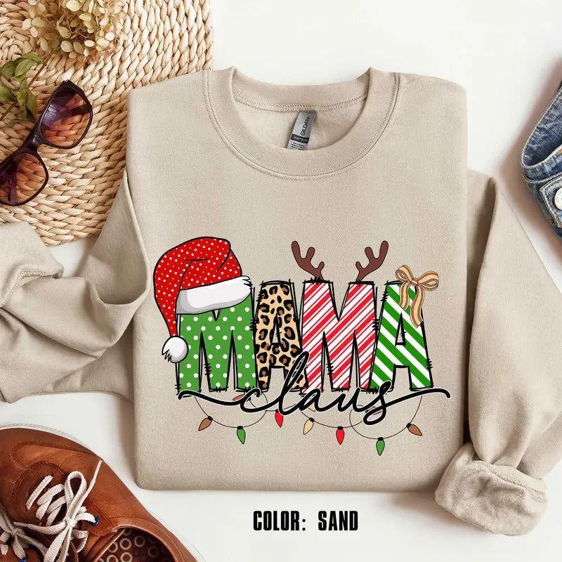 Mama Claus Sweatshirt Merry Christmas Shirt Christmas Sweatshirt Gift For Mama Christmas Mama Sweatshirt Cotton...