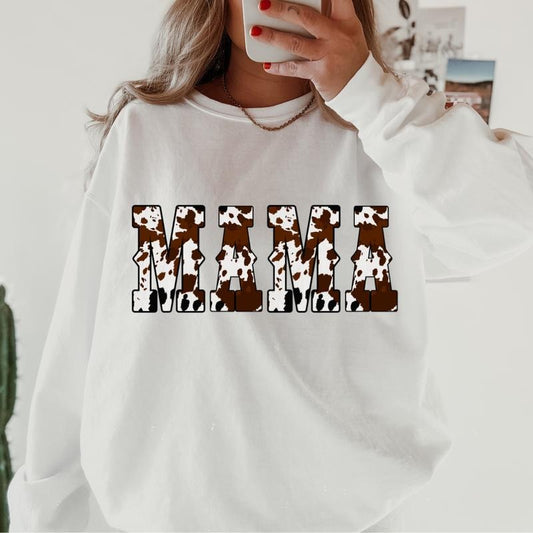 Mama Cow print Crewneck ~ Sweatshirt Unisex Apparel Relaxed Fit Printed in the USA Clothing Womenswear Casual and...