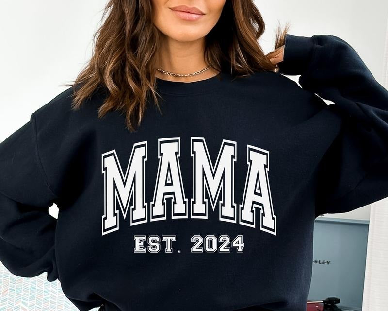 Mama Est 2024 , Mama Varsity  sweater T-Shirts, Hoodie, Sweatshirt | WearSparks.com