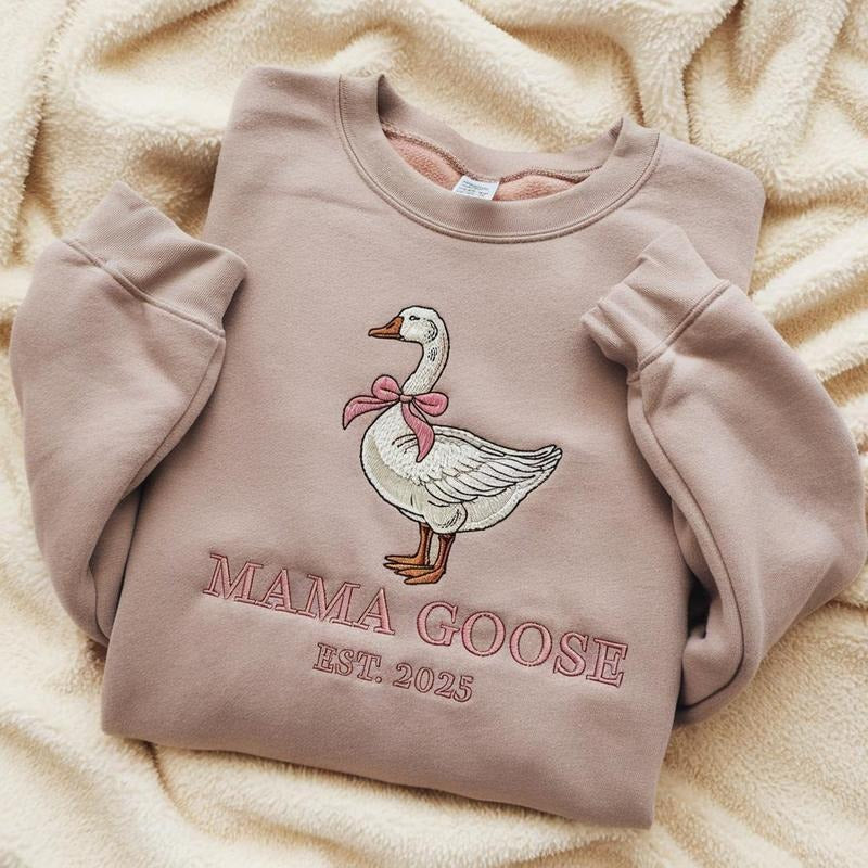 Mama Goose Embroidery Sweatshirt, Goose Embroidery Sweatshirt, Funny Meme Sweatshirt, Goose Sweatshirt, Funny Goose...
