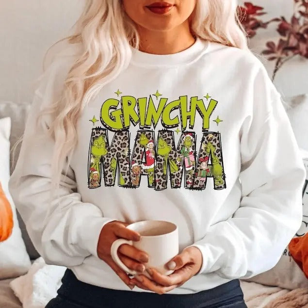 Mama Griinch Shirt, Merry Griinchmas Sweatshirt - Christmas Party Tee - Trendy Xmas Sweater - Retro Sweatshirt - Winter Tee