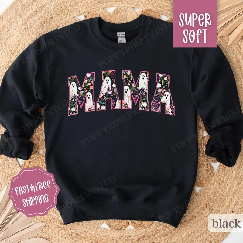 Mama Halloween Sweatshirt, Fall Mom Crewneck, Womens Sweatshirt, Halloween Sweater T-Shirts, Hoodie | WearSparks.com