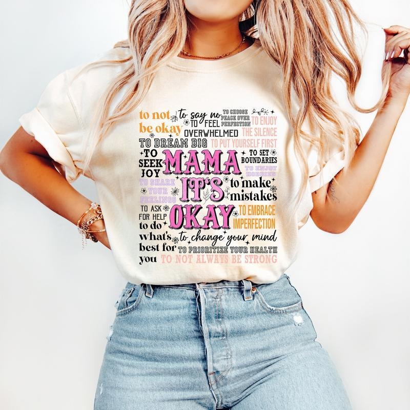 Mama It's Okay T-Shirt, Motherhood T-Shirt, Mental Health T-Shirt, Mother's Day T-Shirt, Mom Shirt Design,Retro Boho Mama...