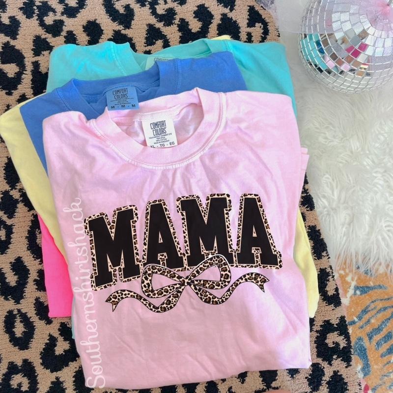 Mama Leopard Bow T shirt  | Blossom comfort colors t shirt Hoodie, Sweatshirt | WearSparks.com
