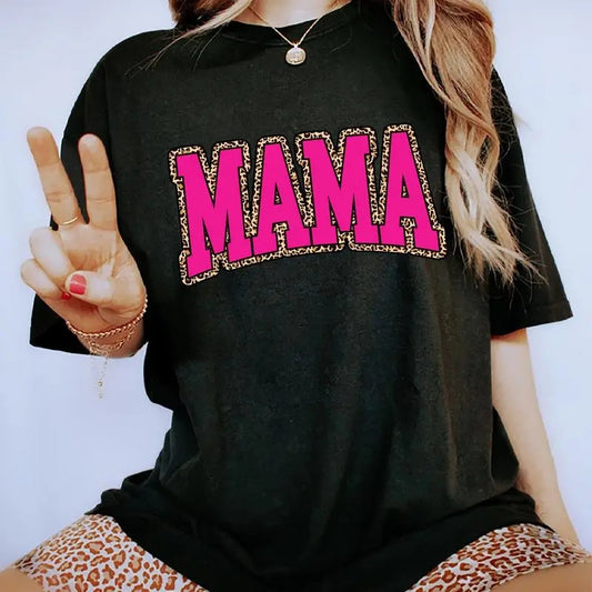 Mama Leopard Shirt, Retro Mama T-shirt, Cool Moms Graphic Printed Tee, Mommy Comfort Shirts, Soft Fabric Shirt For Mom,...