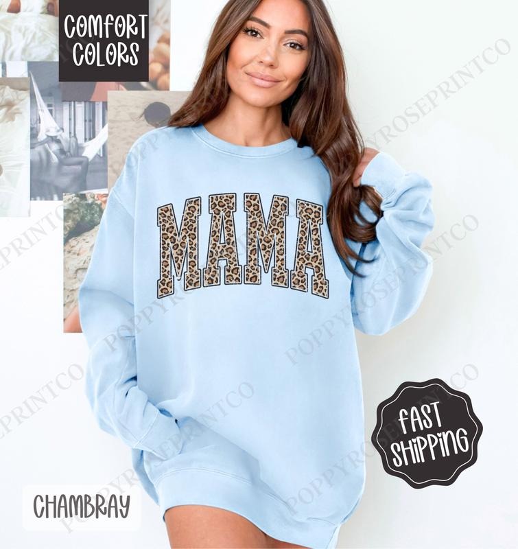 Mama Leopard Sweatshirt Comfort Colors, Cute Mom Crewneck,  Trendy Women's Sweater T-Shirts, Hoodie | WearSparks.com