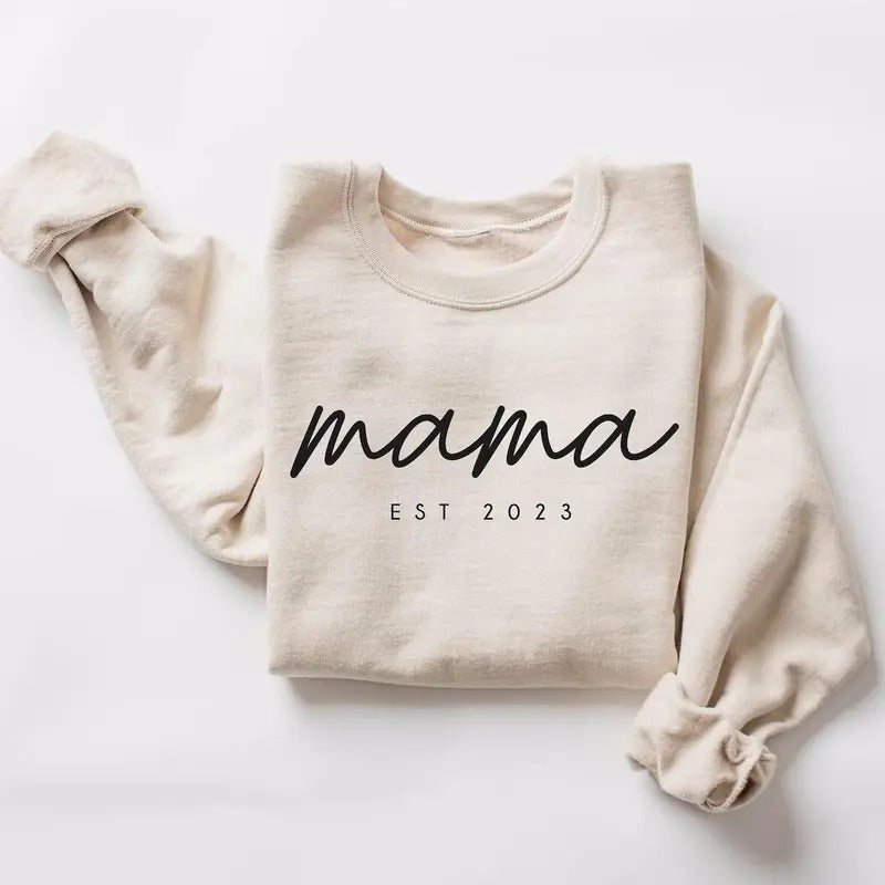 Mama Letters Crew Neck Sweatshirt - Casual Style, Fitted Fit, Medium Length, Fall Season T-Shirts, Hoodie | WearSparks.com