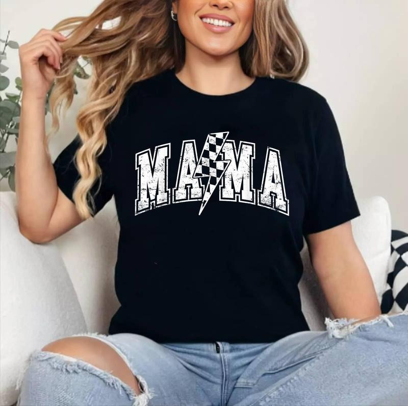 Mama Lightning Bolt Checkered Varsity Mom Women Mother's Day T-Shirt ,Unisex Cotton, Top Womenswear Hoodie, Sweatshirt