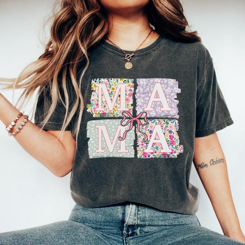 Mama Shirt, Coquette Bow Mama T-Shirt, Floral Mom Tshirt, Spring Mama Shirt, Springtime Mom Tee, Mothers Day Gift, New...