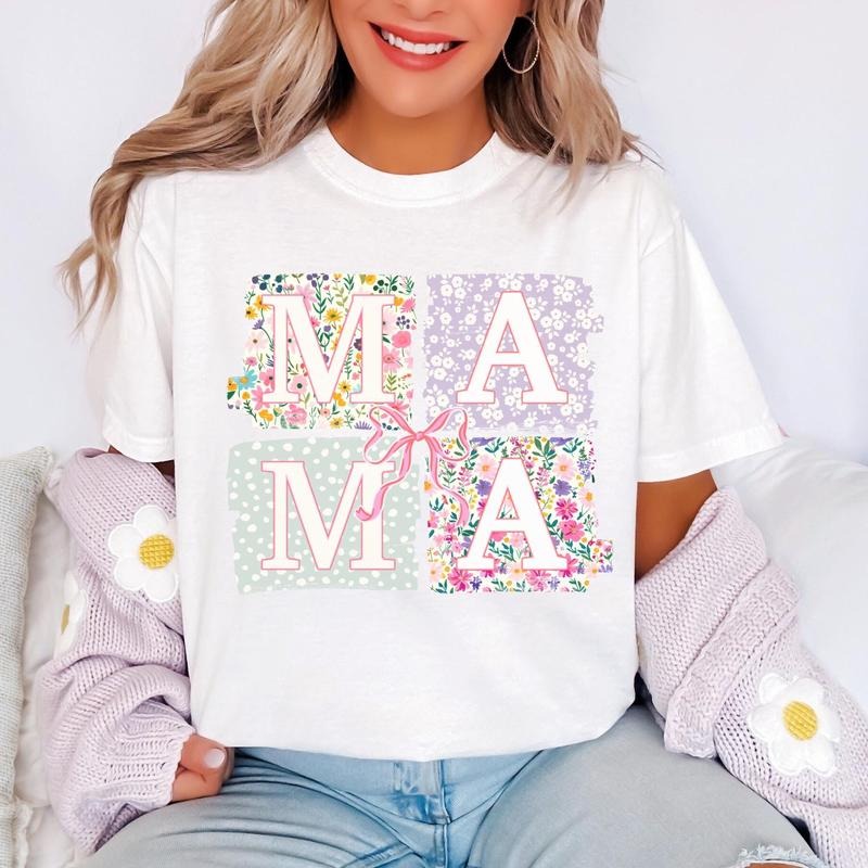 Mama Shirt, Coquette Bow Mom T-Shirt, Floral Mama Tee, Springtime Mom Shirt, Mother's Day Gift, New Mom Outfit Hoodie,...