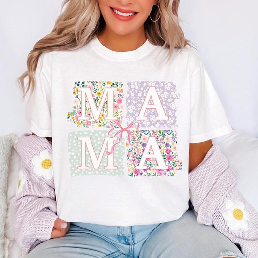 Mama Shirt, Coquette Bow Mom T-Shirt, Floral Mama Tee, Springtime Mom Shirt, Mother's Day Gift, New Mom Outfit Hoodie,...