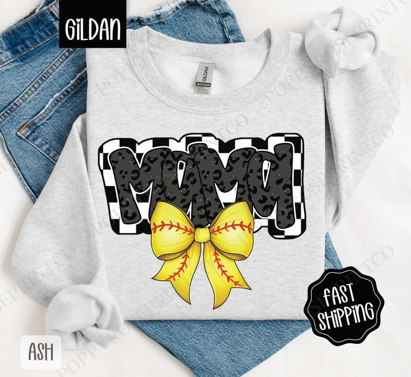 Mama Softball Bow Sweatshirt, Softball Mom Sweatshirt, Softball Mama Sweatshirt T-Shirts, Hoodie | WearSparks.com