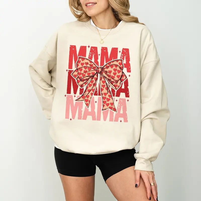 Mama Sweatshirt, Retro Mama Valentine Coquette Heart Bow Shirt, Mama Valentine Shirt, Mama Shirt, Love Shirt, Valentine...