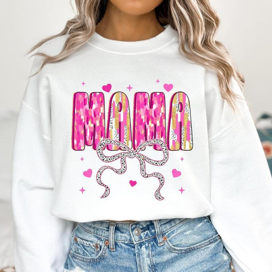 Mama Valentine Coquette Sweatshirt, Loved Mama Sweatshirt, Valentines Day Heart Coquette Bow Sweatshirt, Brushstroke...