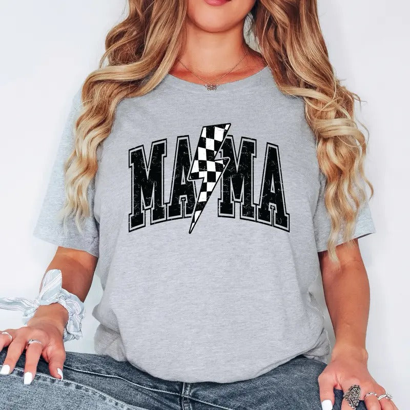 Mama Varsity Shirt Checkered Mom Shirt Mother's Day Gift Lightning Bolt Mama Sweatshirt Baby Shower Gift Mother's Day...
