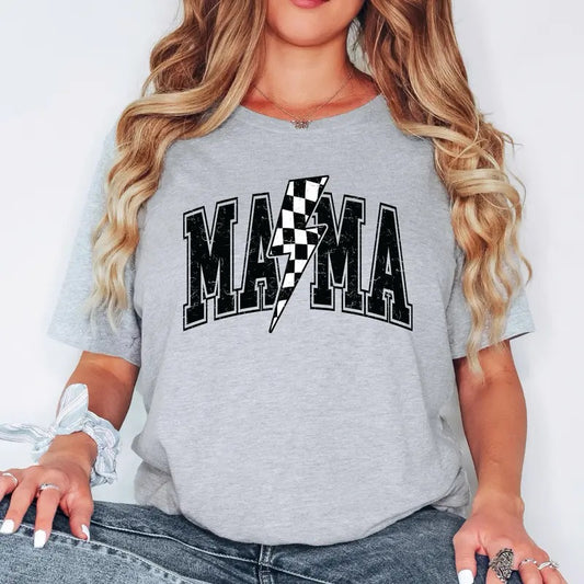 Mama Varsity Shirt Checkered Mom Shirt Mother's Day Gift Lightning Bolt Mama Sweatshirt Baby Shower Gift Mother's Day...