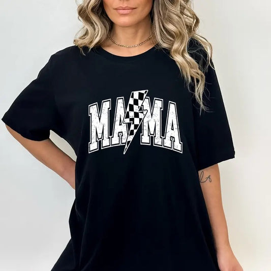 Mama Varsity Shirt Lightning Bolt Mama Sweatshirt Checkered Mom Shirt Mother's Day Gift Baby Shower Gift Mother's Day...