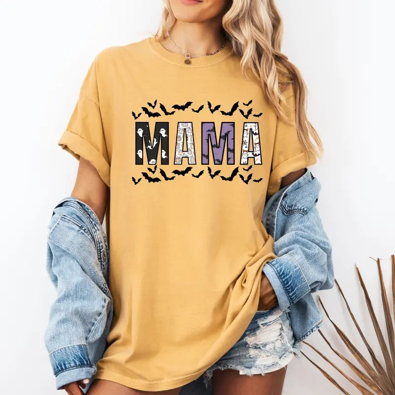 Mama design with bats Halloween Custom colors tee shirt Casual Comfort Cotton Hoodie, Sweatshirt | WearSparks.com